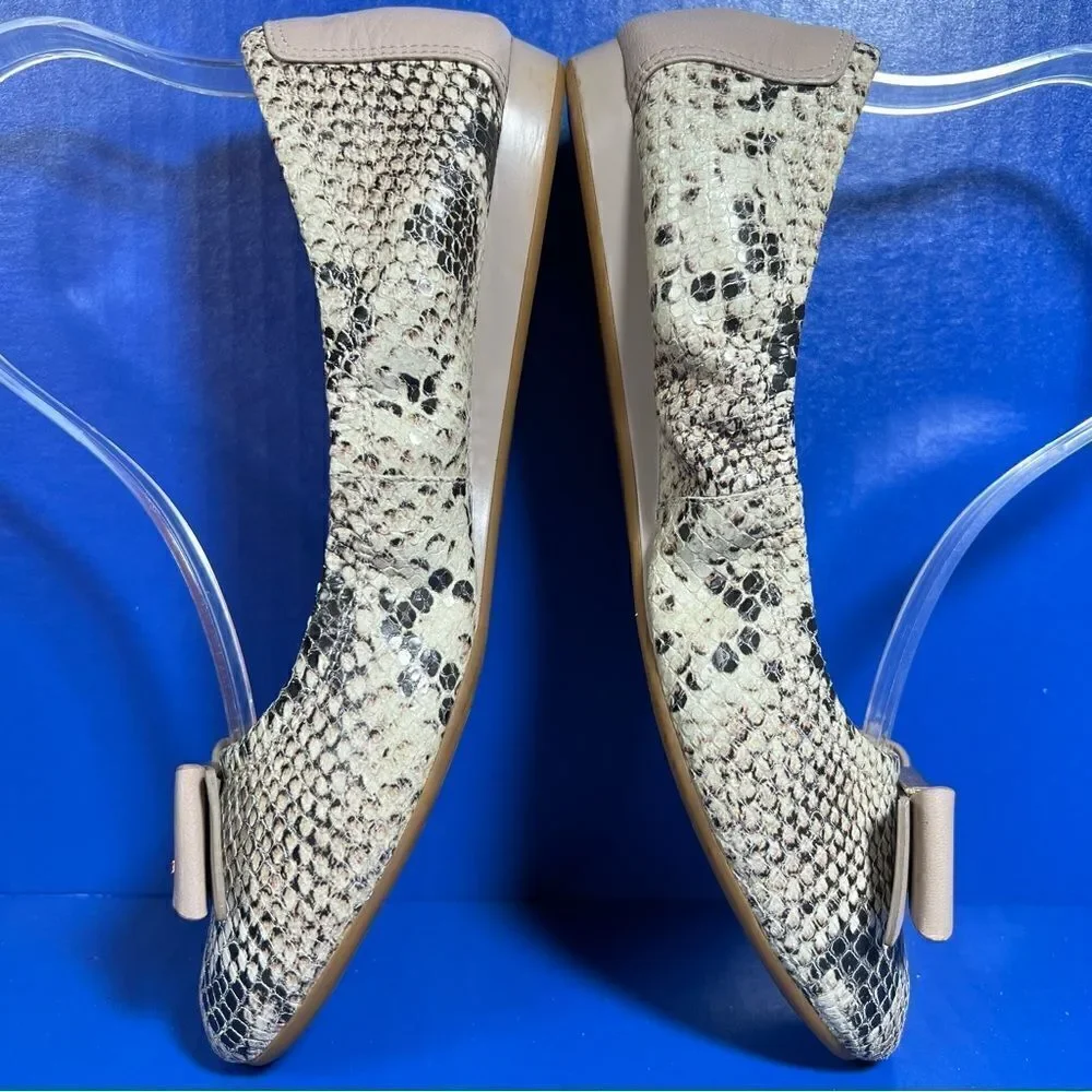 Cole Haan Tali Bow Snake Print Leather Ballet Flats Natural Roccia Womens‎ 6B